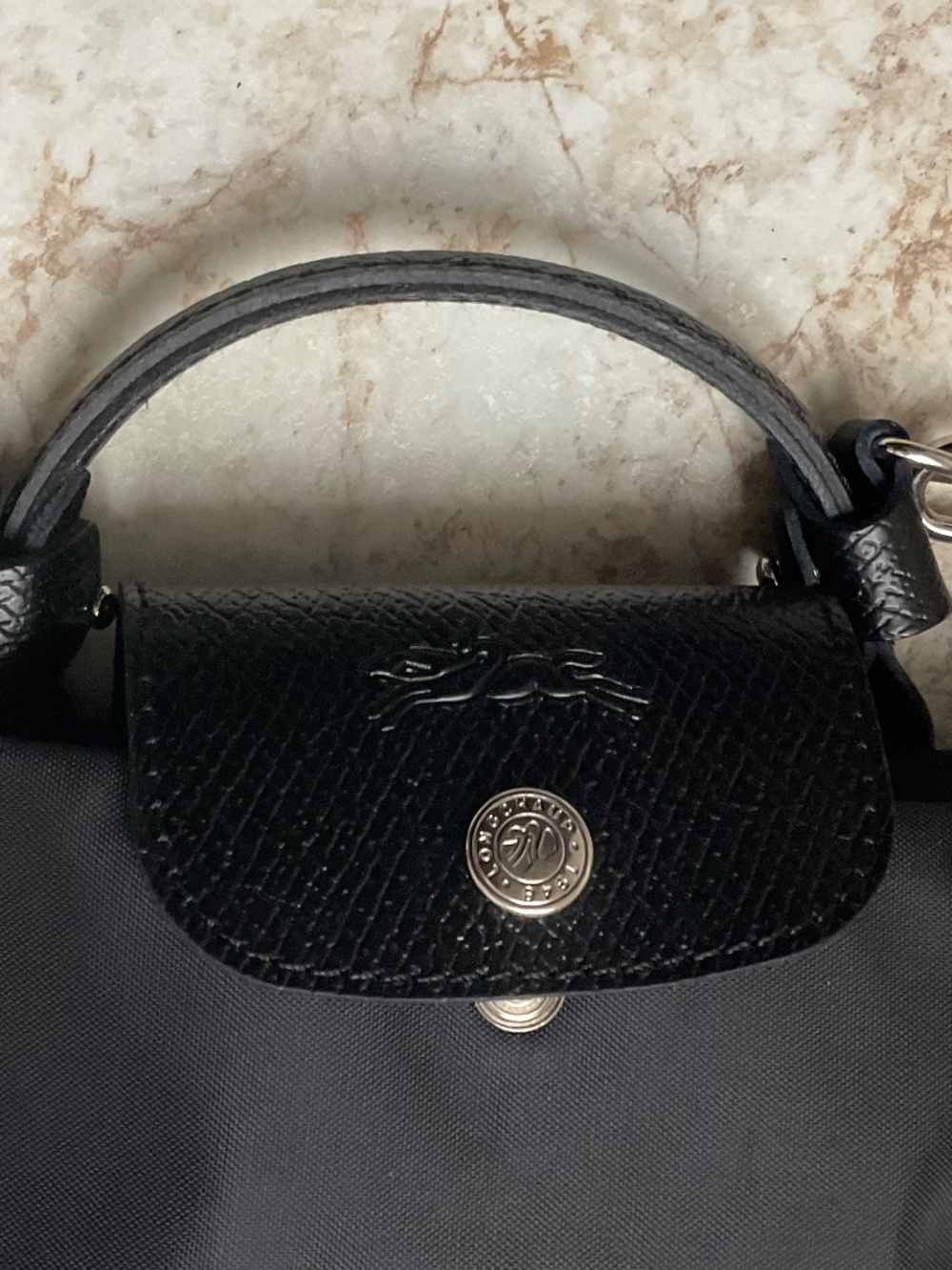 Longchamp Black Crossbody Top-Handle Bag with Lime Details , made in France - Picture 5 of 11